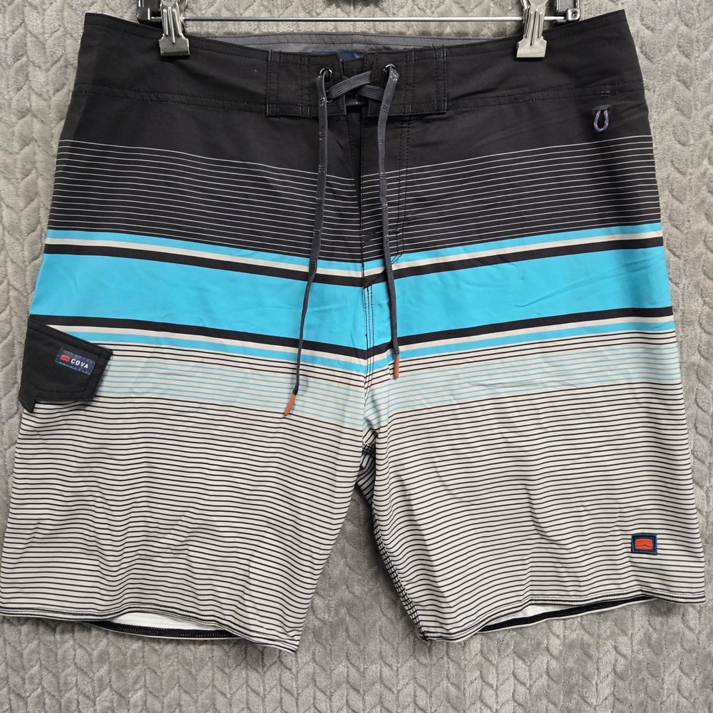 COVA Mens Swim Trunks Size 33 Striped Board Shorts Recycled Polyester Drawstring
